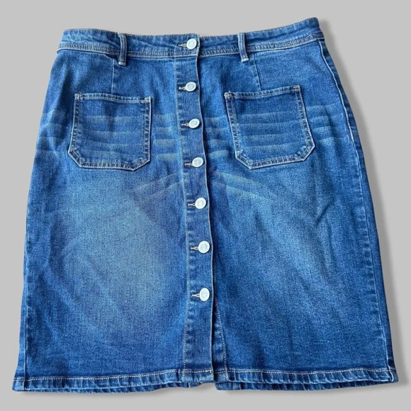 Kenneth Cole Denim A Line Button  Down Skirt - Picture 1 of 14